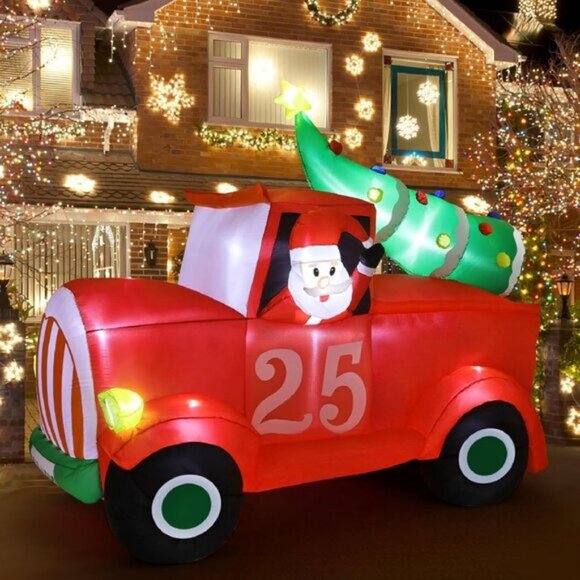 ⚡7.8FT Christmas Inflatable Red Car Built-in LED Light Yard Outdoor Decorations - Picture 1 of 9